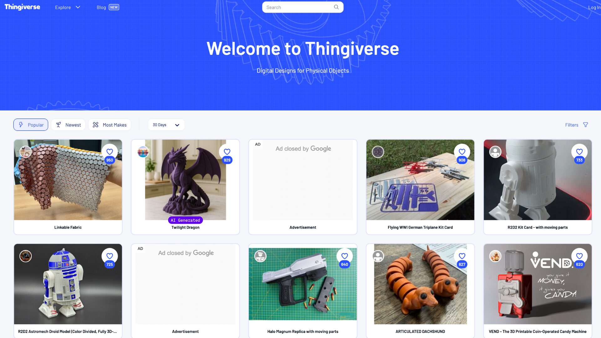 Thingiverseを使えば直感的な操作で目的の3Dモデルデータを無料ダウンロード可能